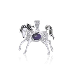 Celtic Running Horse Silver Pendant with Gem TPD5730 | Pendant | Wiccan Center