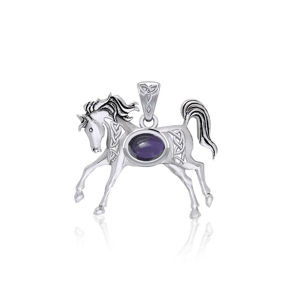 Celtic Running Horse Silver Pendant with Gem TPD5730