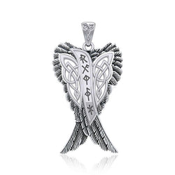 Celtic Angel Wings with Rune Symbols silver Pendant TPD5735 | Pendant | Wiccan Center