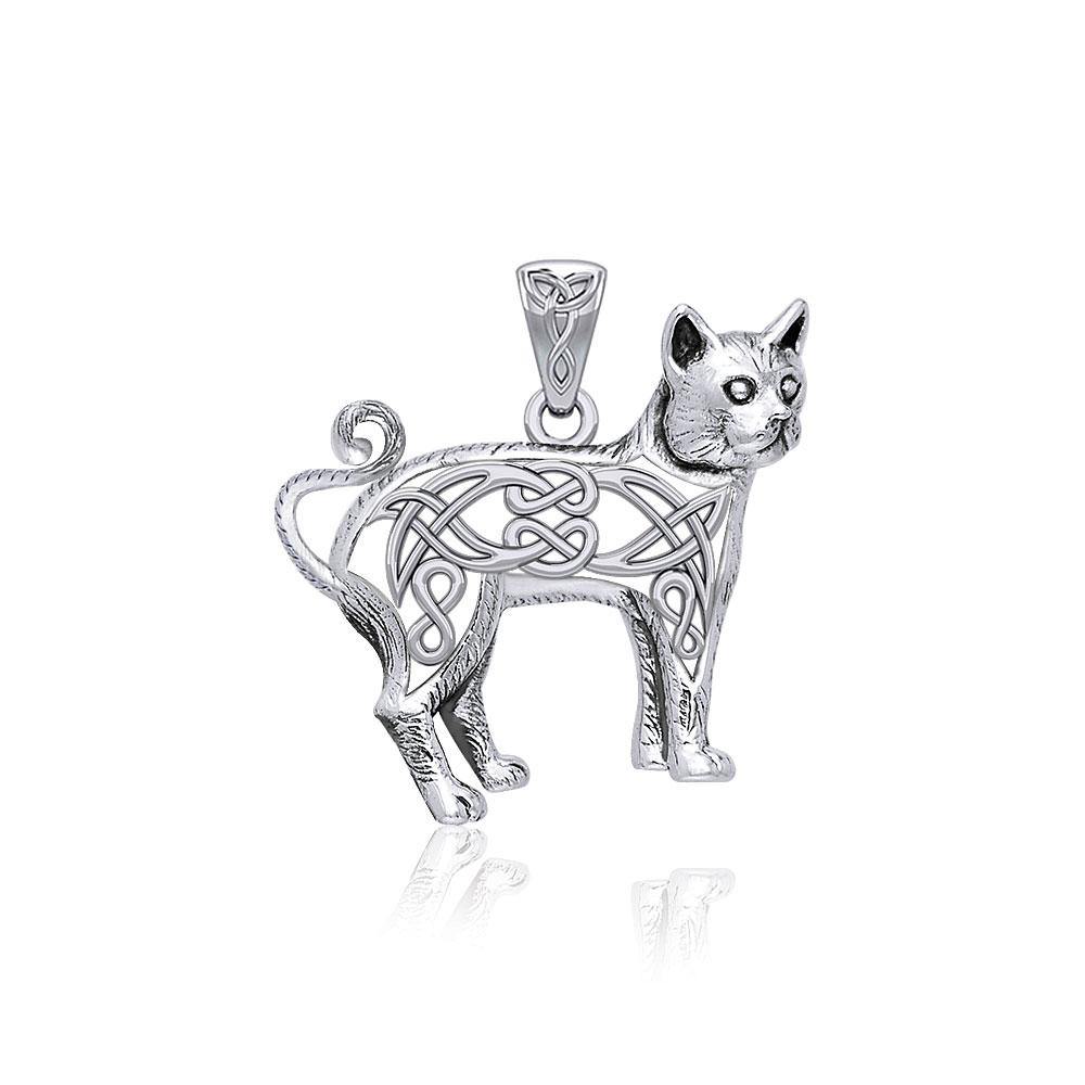 Celtic Cat Sterling Silver Pendant TPD5737