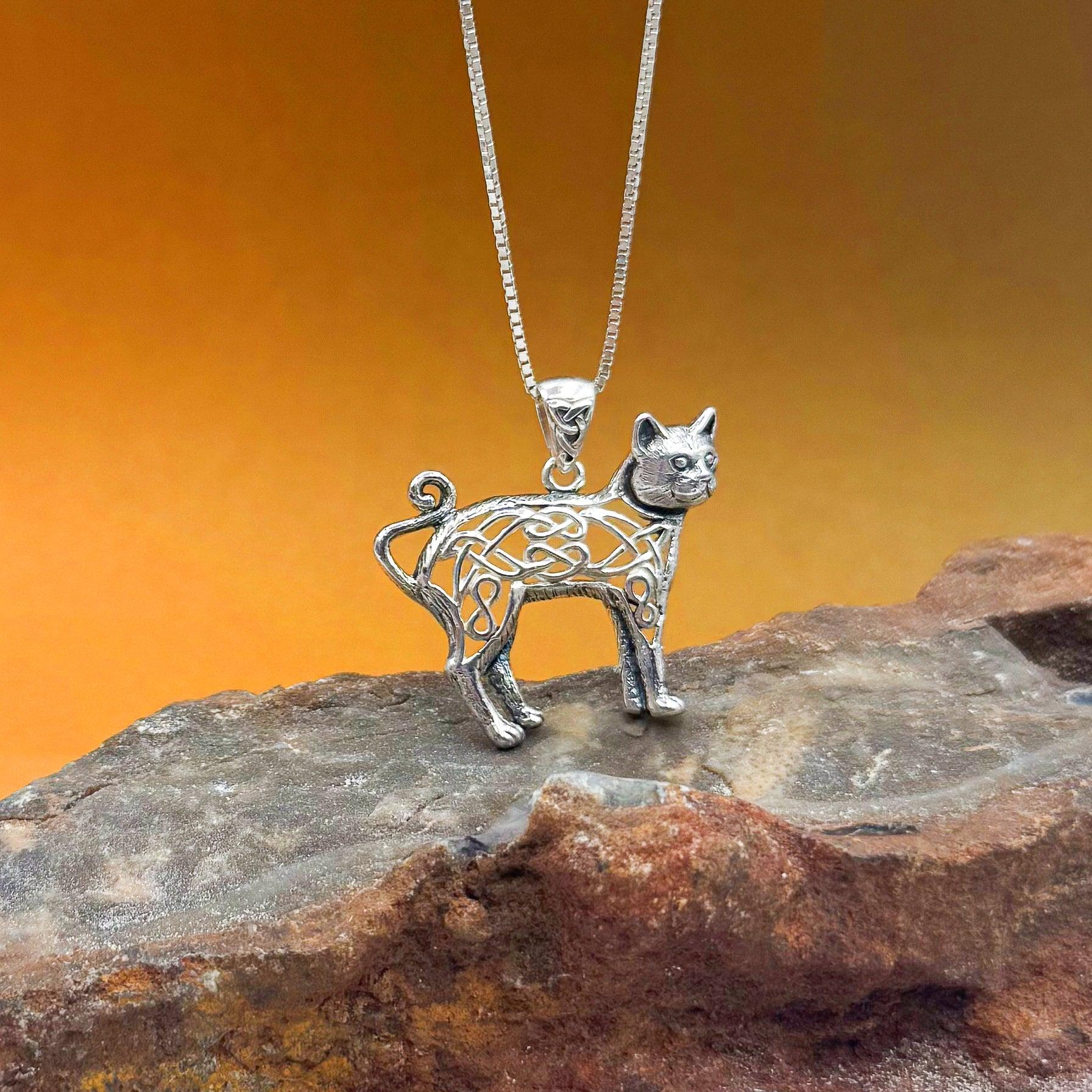 Celtic Cat Sterling Silver Pendant TPD5737