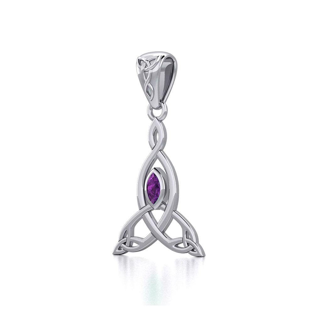 Celtic Motherhood Triquetra or Trinity Knot Silver Pendant With Gem TPD5785