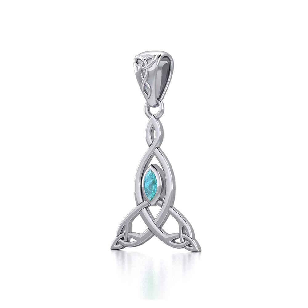 Celtic Motherhood Triquetra or Trinity Knot Silver Pendant With Gem TPD5785