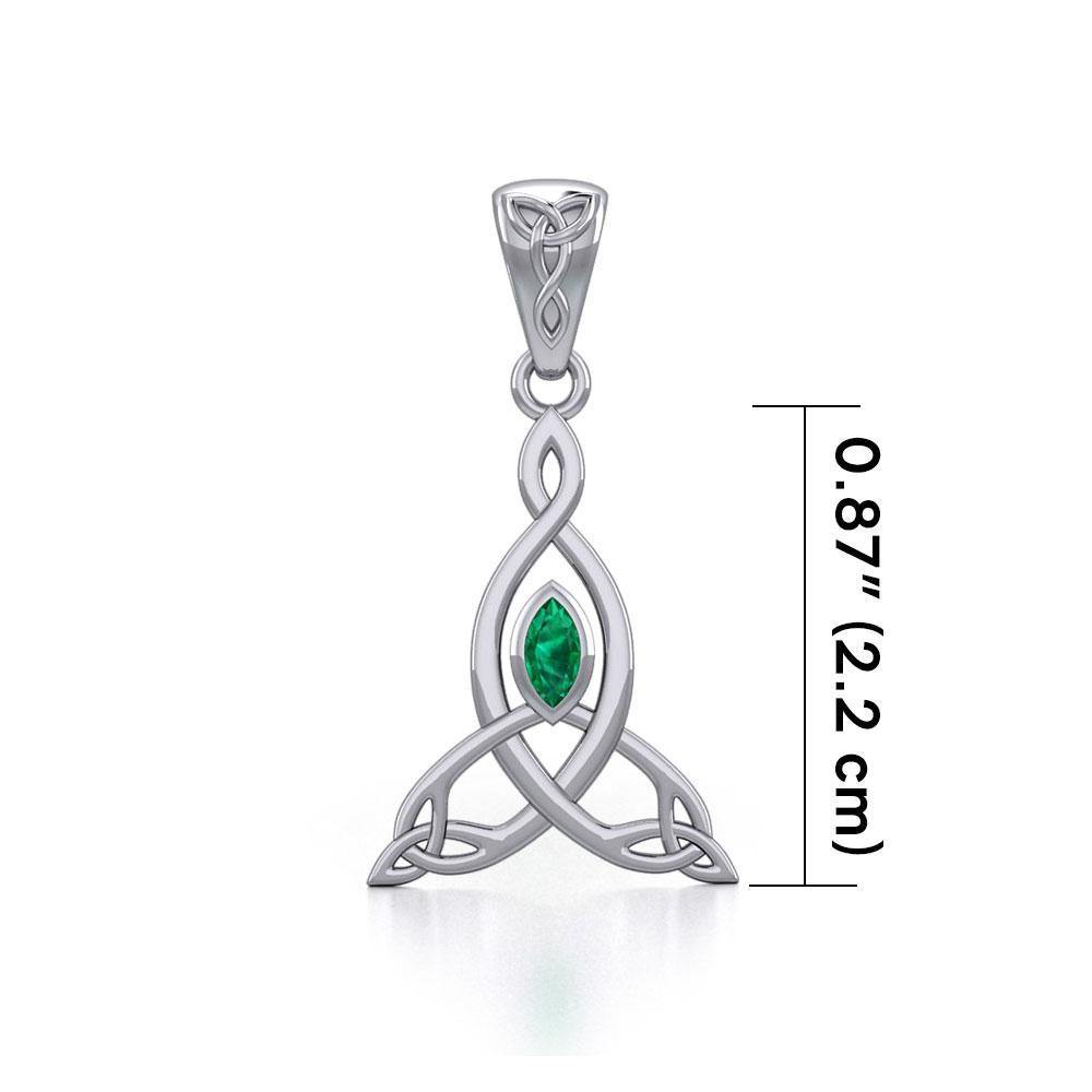 Celtic Motherhood Triquetra or Trinity Knot Silver Pendant With Gem TPD5785