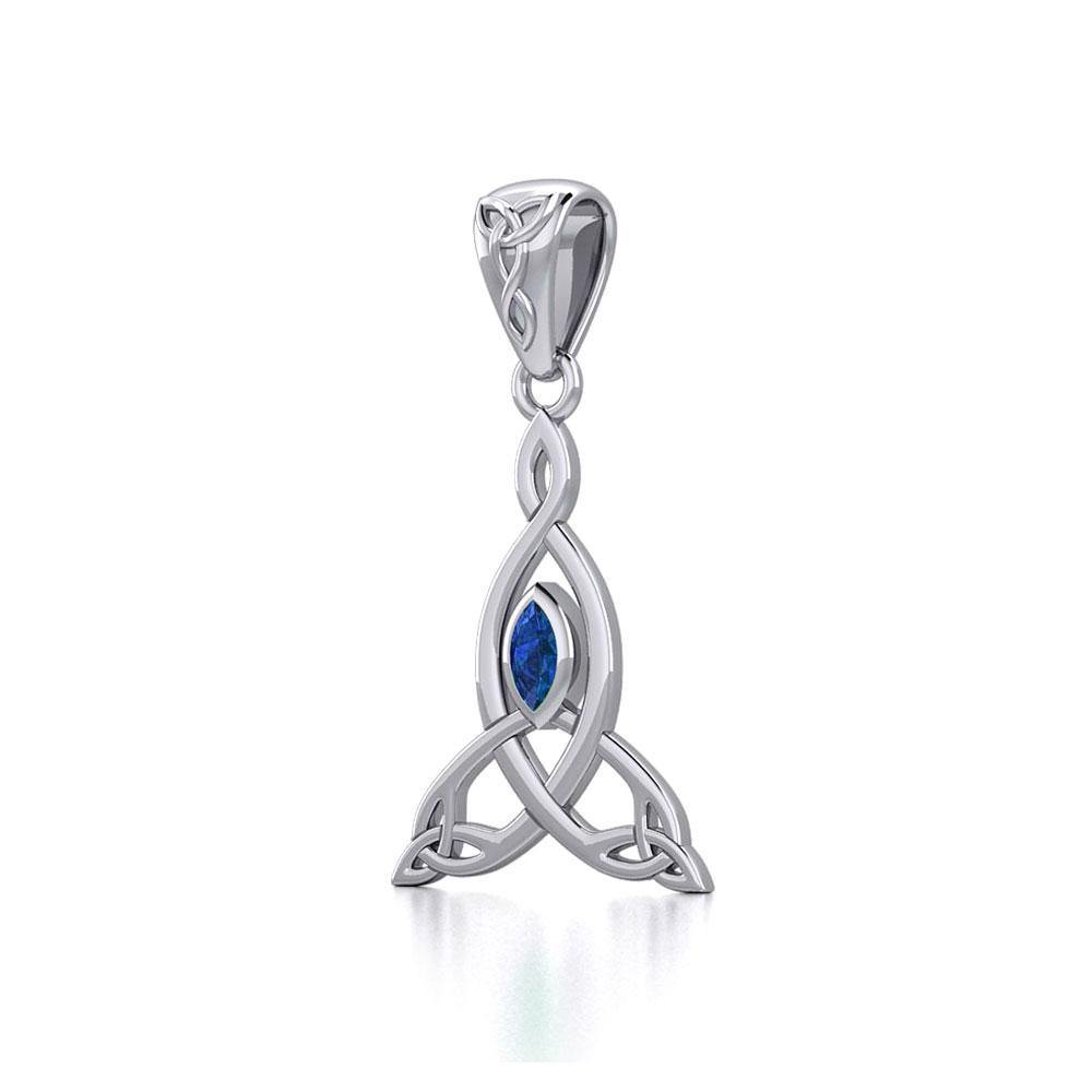 Celtic Motherhood Triquetra or Trinity Knot Silver Pendant With Gem TPD5785