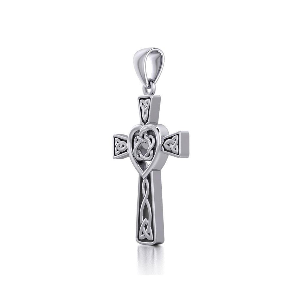 Celtic Cross with Heart Silver Pendant TPD5808