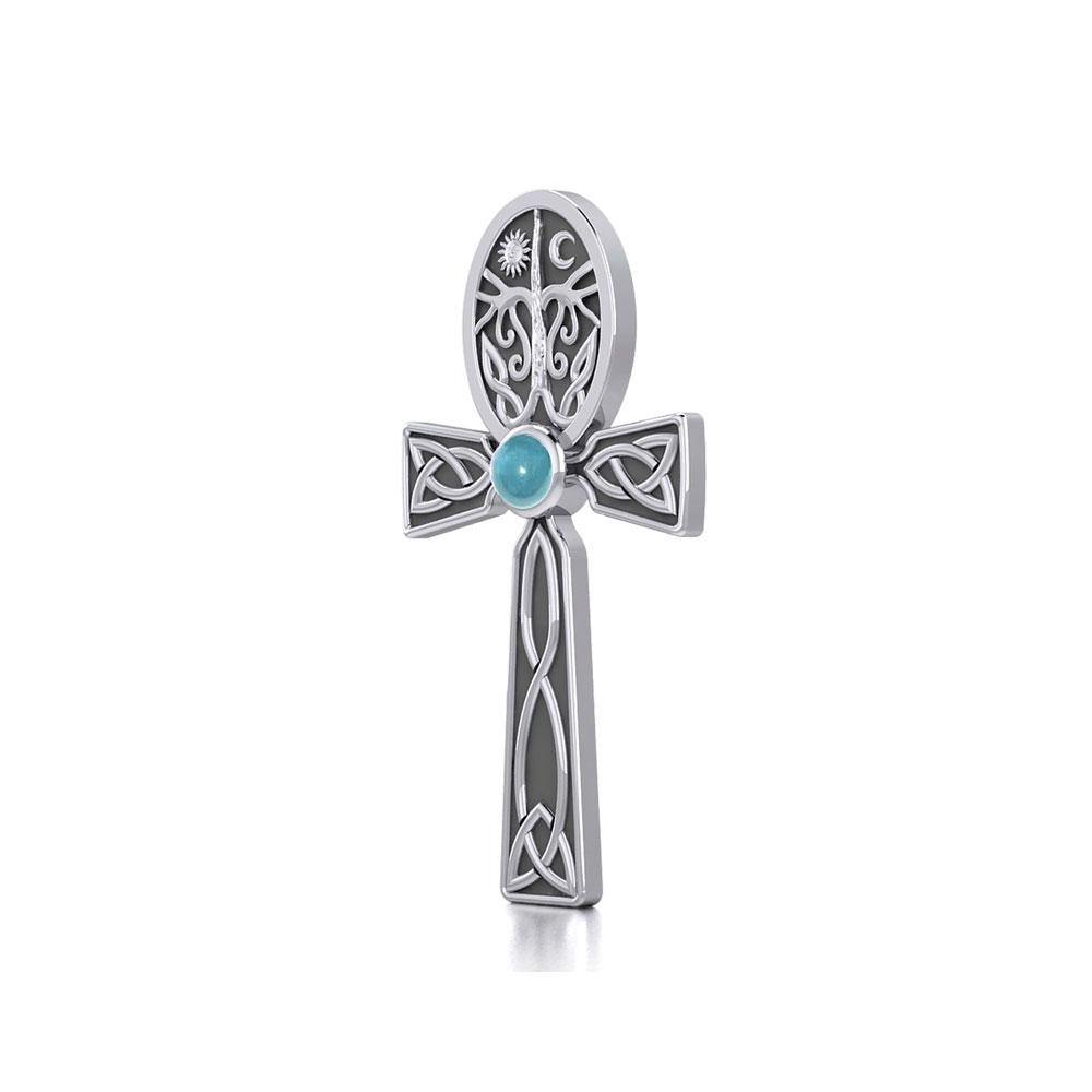 Celtic Ankh Tree of Life Sterling Silver Pendant with Gem TPD5813