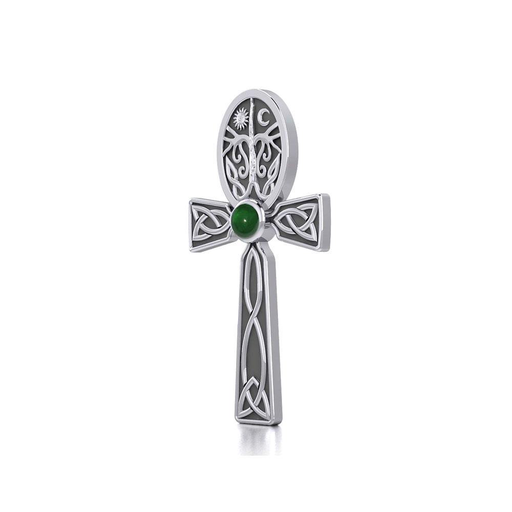 Celtic Ankh Tree of Life Sterling Silver Pendant with Gem TPD5813