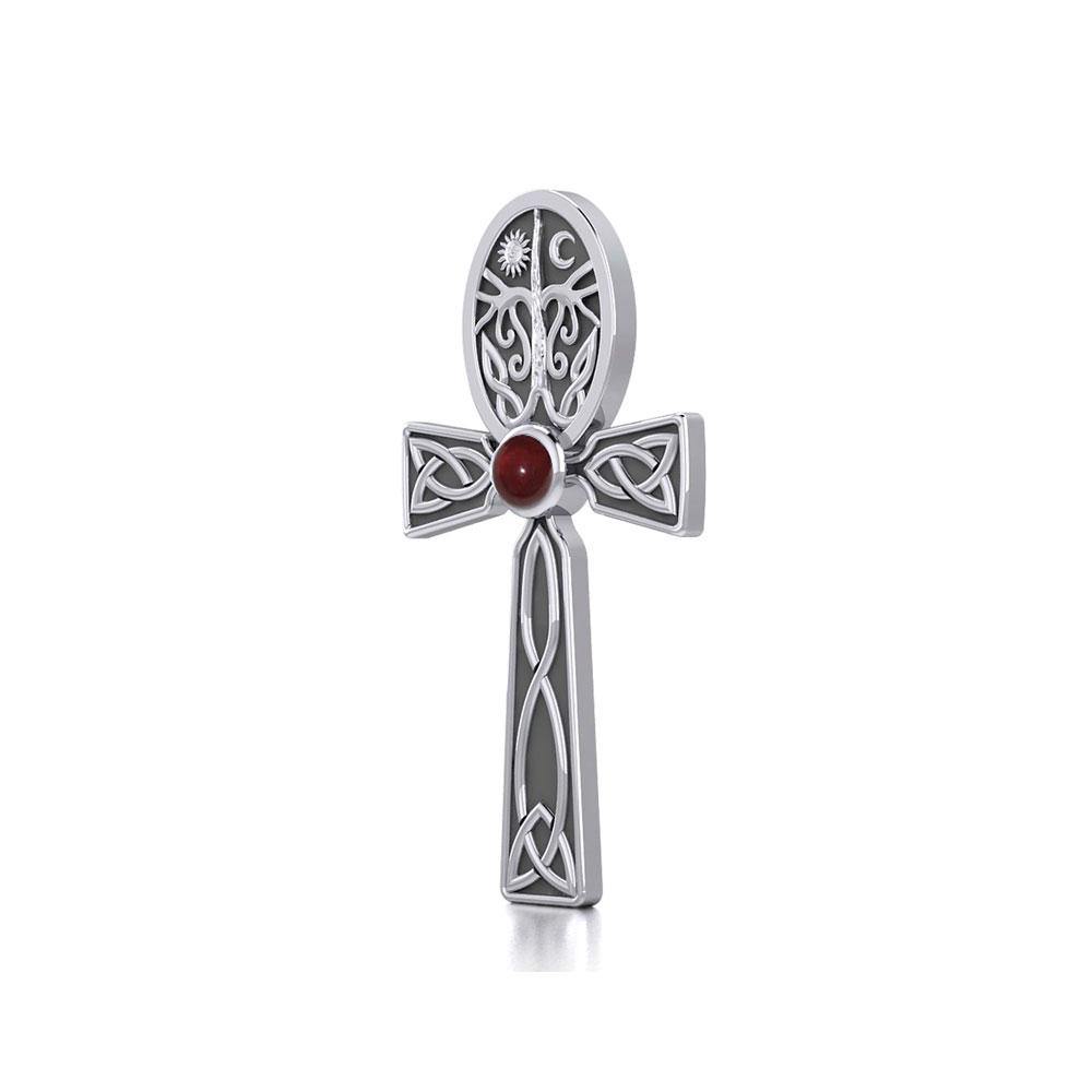 Celtic Ankh Tree of Life Sterling Silver Pendant with Gem TPD5813