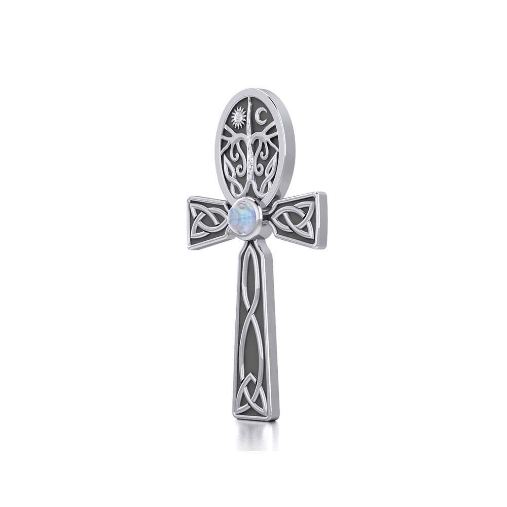 Celtic Ankh Tree of Life Sterling Silver Pendant with Gem TPD5813