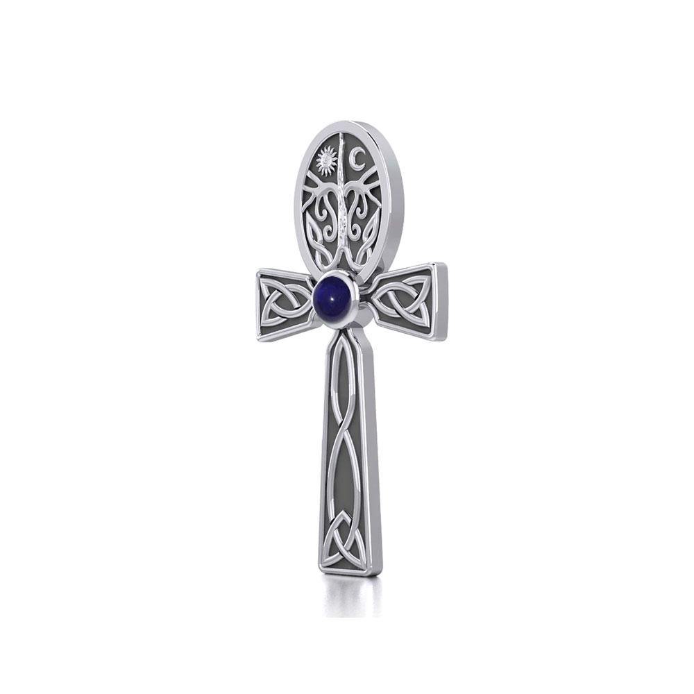Celtic Ankh Tree of Life Sterling Silver Pendant with Gem TPD5813