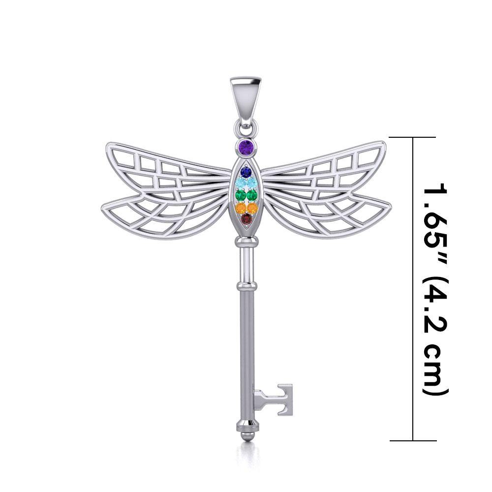 Chakra Dragonfly Spiritual Enchantment Key Silver Pendant TPD5816