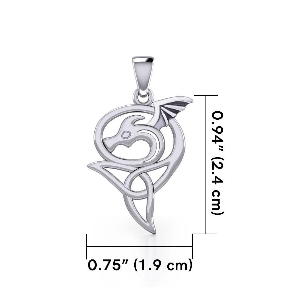 Flying Dragon with Celtic Trinity Knot Silver Pendant TPD5817