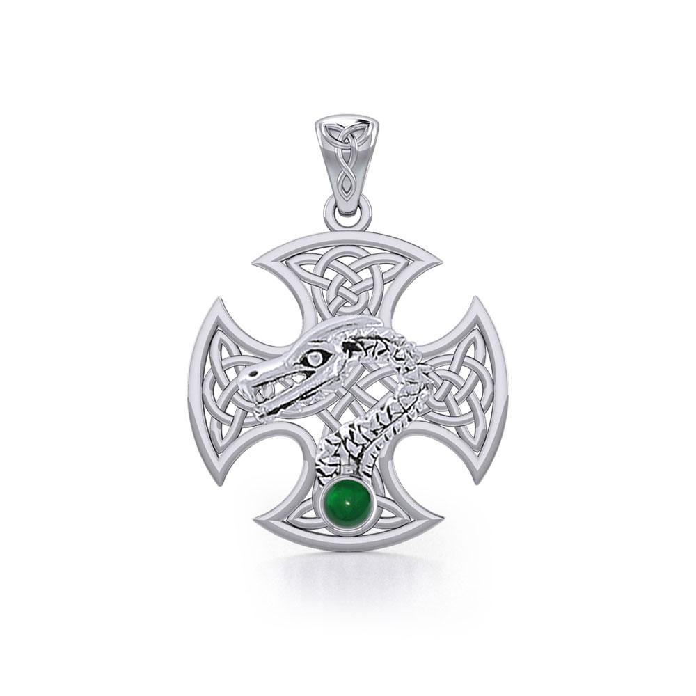 Dragon with Celtic Cross Silver Pendant TPD5818
