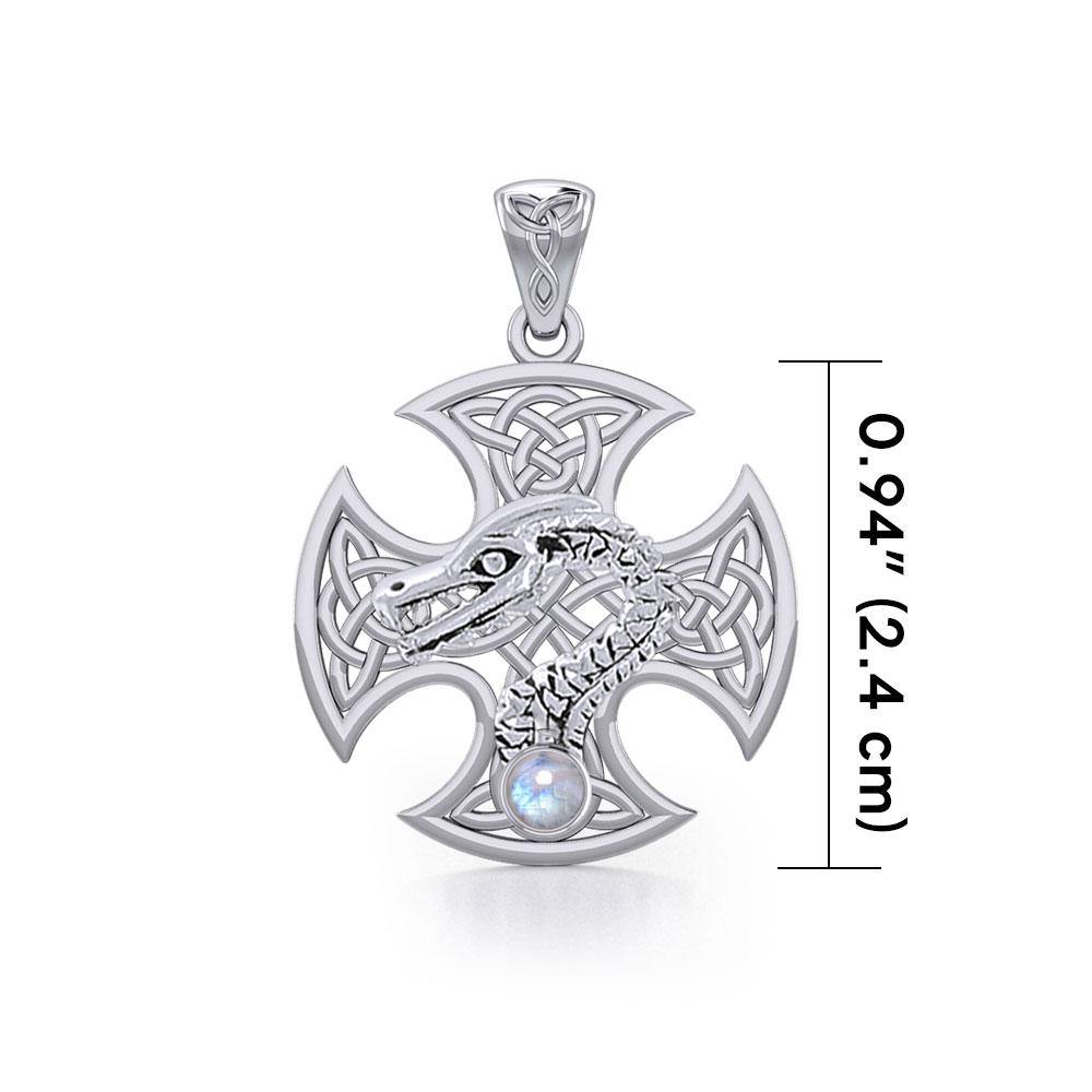 Dragon with Celtic Cross Silver Pendant TPD5818