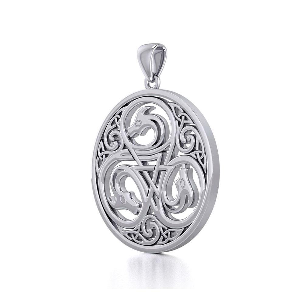 Dragon with Triskele Sterling Silver Disc Pendant TPD5820