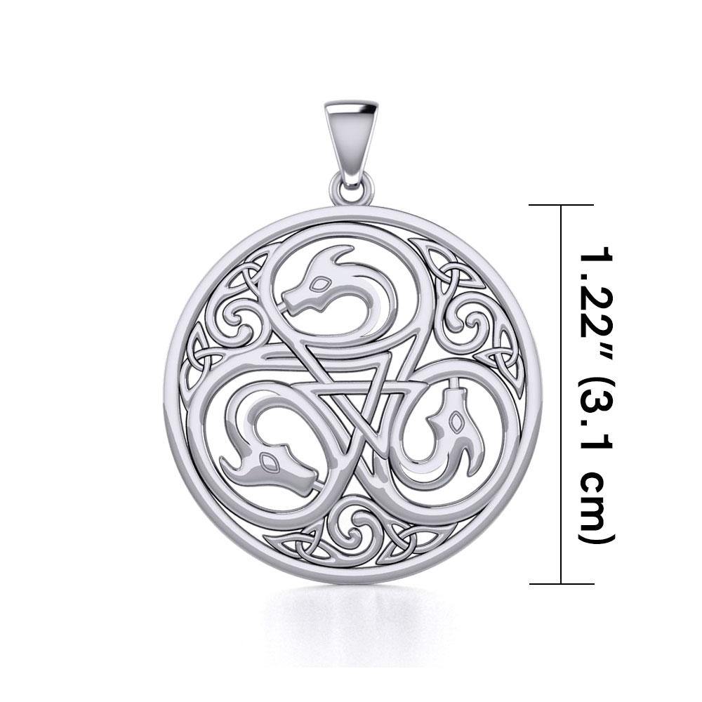 Dragon with Triskele Sterling Silver Disc Pendant TPD5820