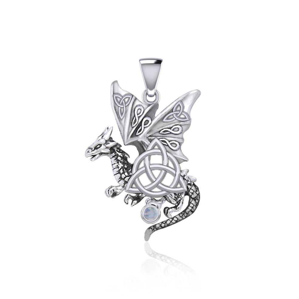 Dragon with Triquetra Silver Pendant TPD5821