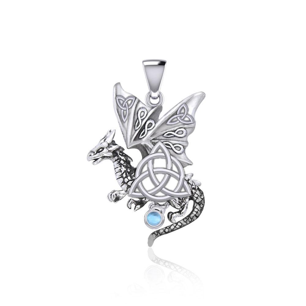 Dragon with Triquetra Silver Pendant TPD5821