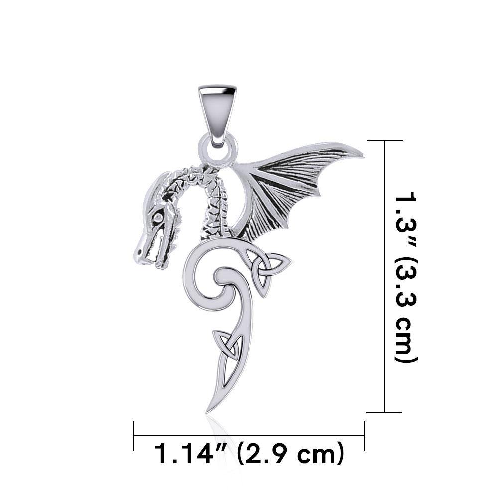 Flying Dragon with Triquetra Silver Pendant TPD5822