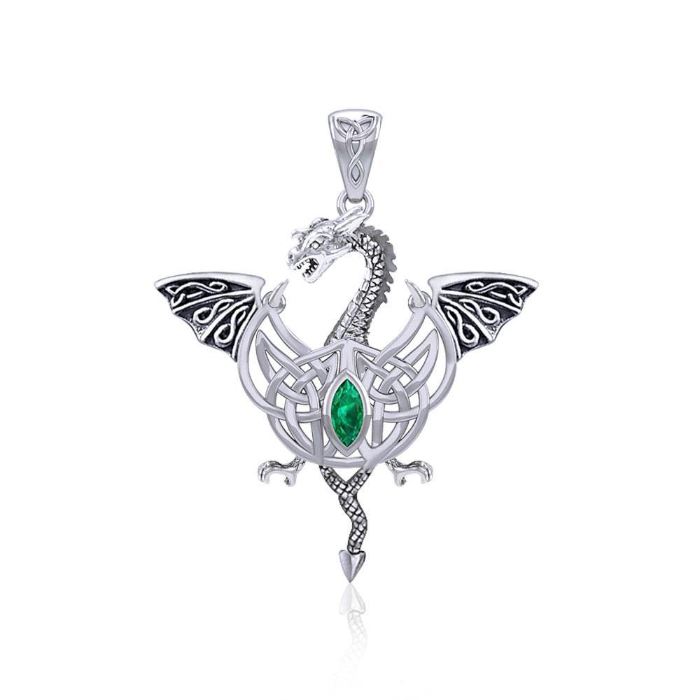 Flying Dragon with Celtic Knot Sterling Silver Pendant TPD5823