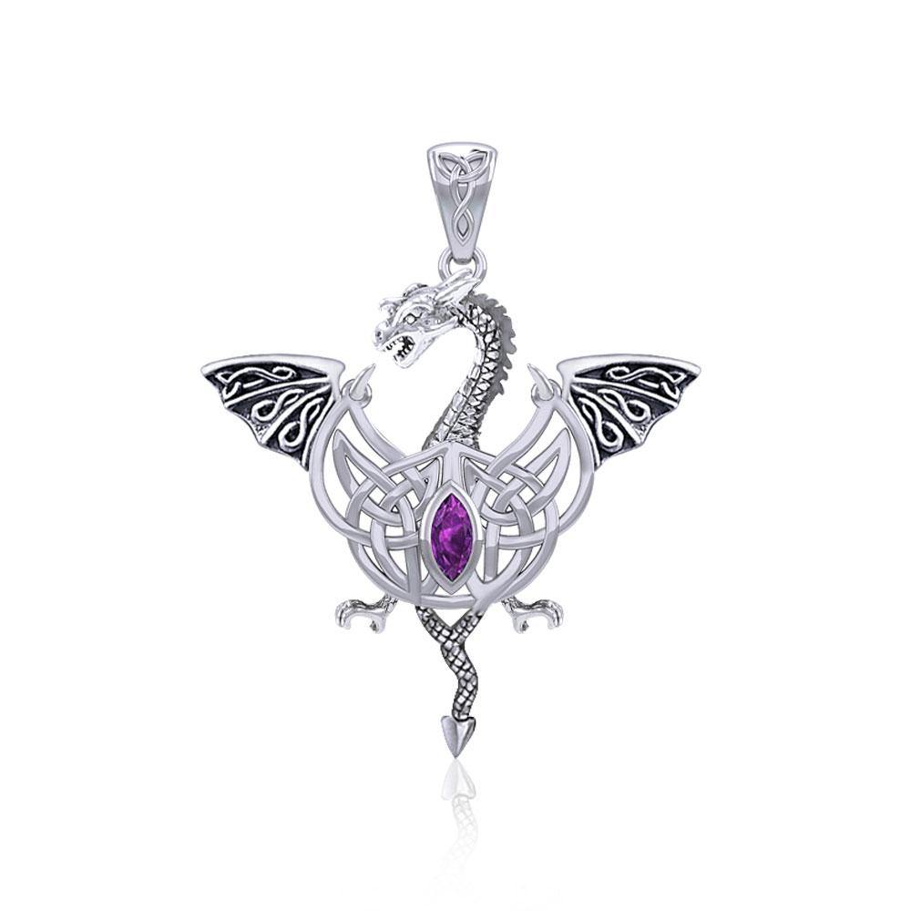 Flying Dragon with Celtic Knot Sterling Silver Pendant TPD5823