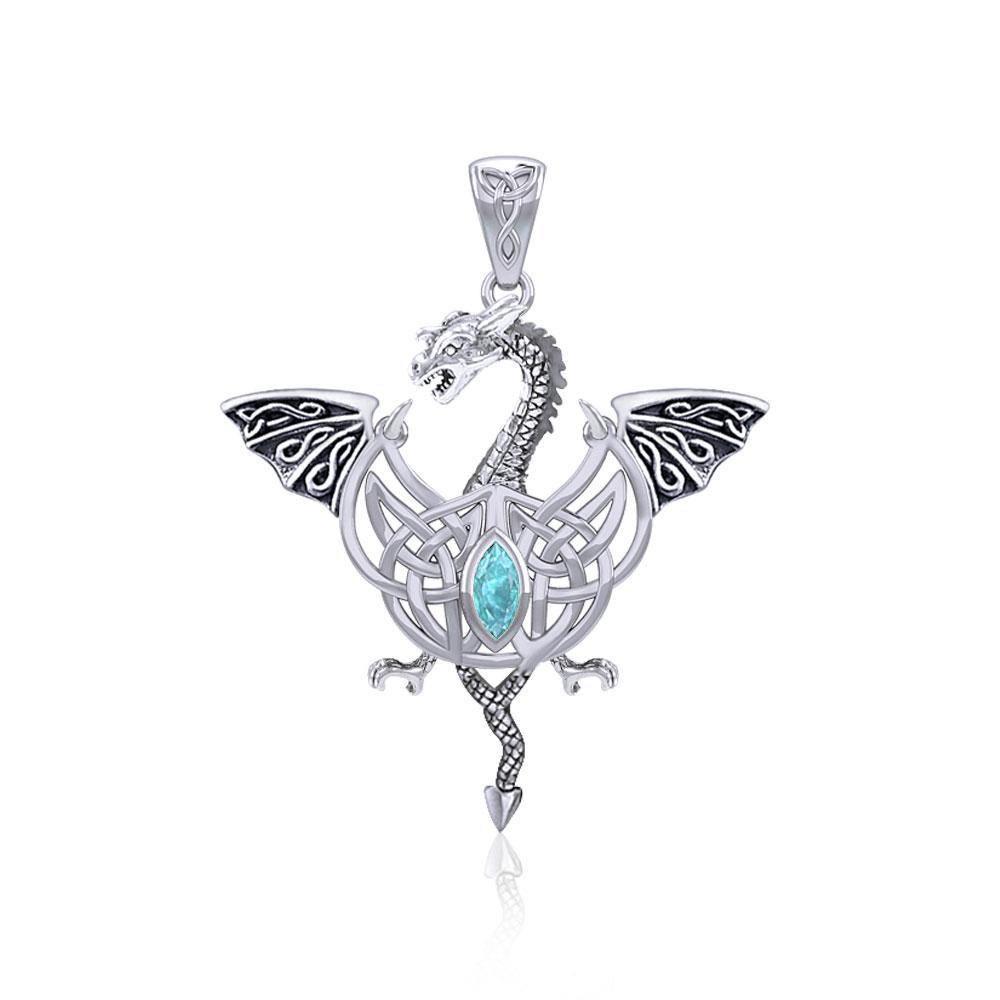 Flying Dragon with Celtic Knot Sterling Silver Pendant TPD5823