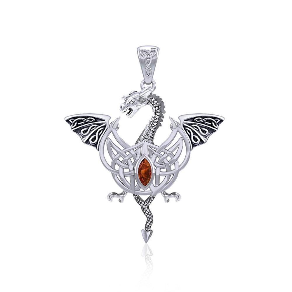 Flying Dragon with Celtic Knot Sterling Silver Pendant TPD5823