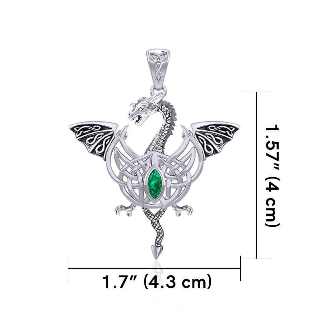 Flying Dragon with Celtic Knot Sterling Silver Pendant TPD5823