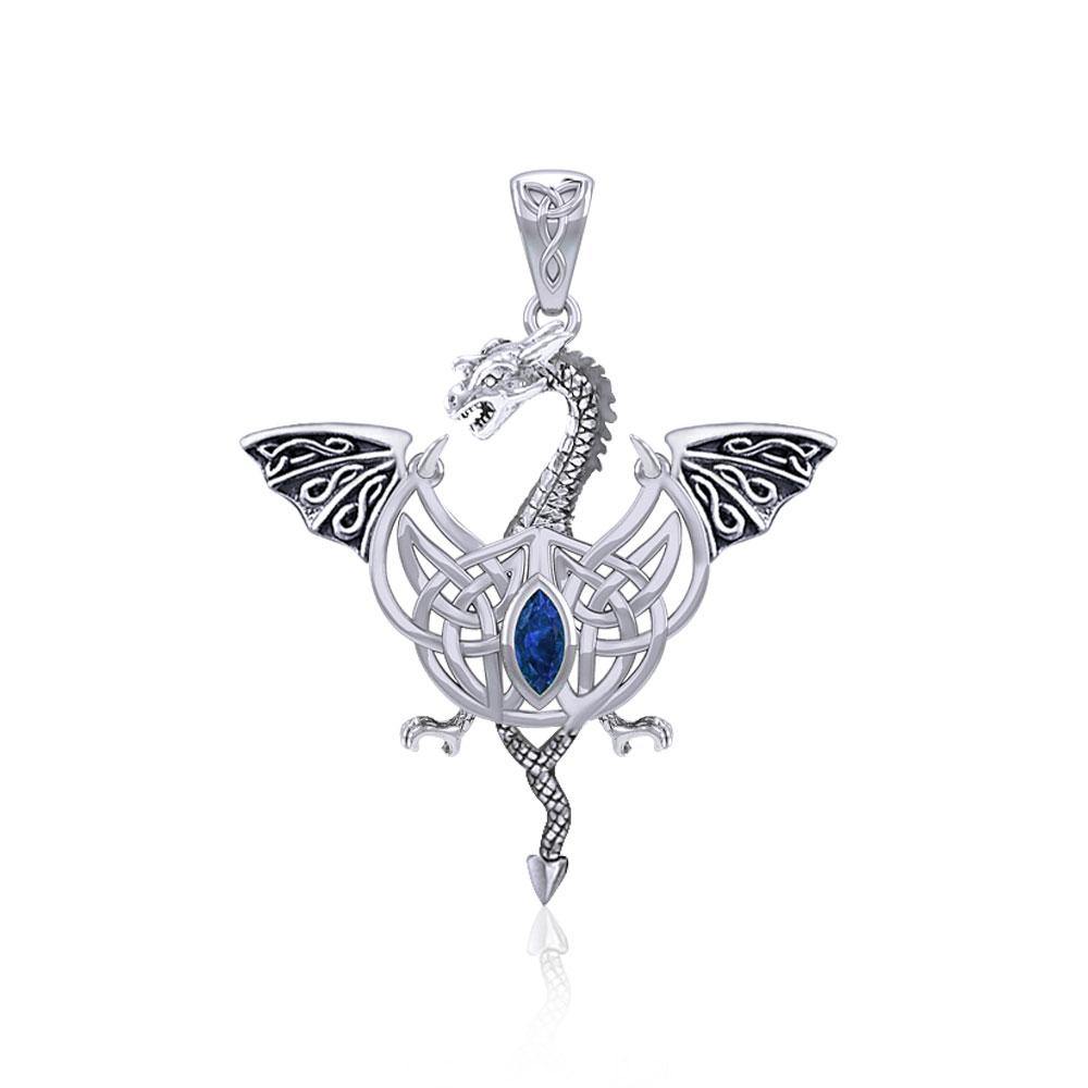 Flying Dragon with Celtic Knot Sterling Silver Pendant TPD5823