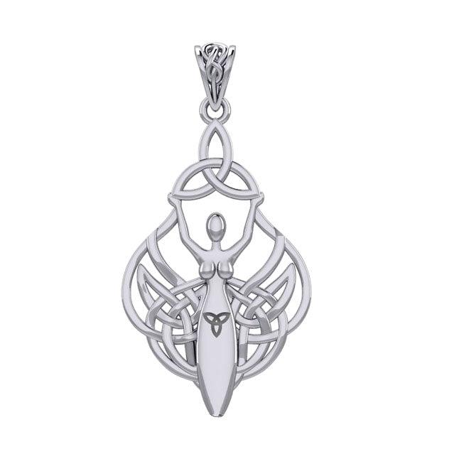 Celtic Goddess Holding Trinity Knot Sterling Silver Pendant TPD5847