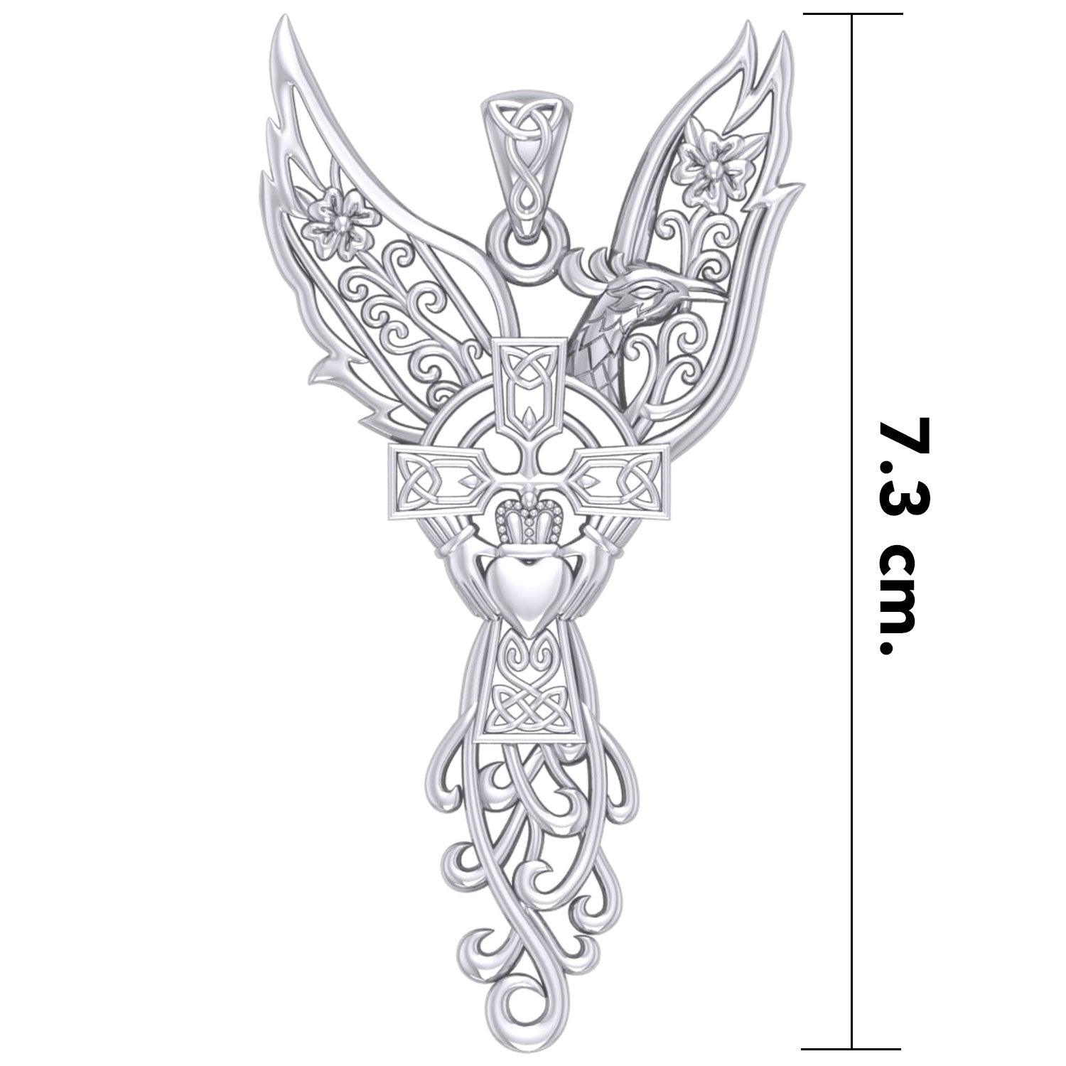 Phoenix Claddagh Cross Filigree Flower Sterling Silver Pendant TPD5872