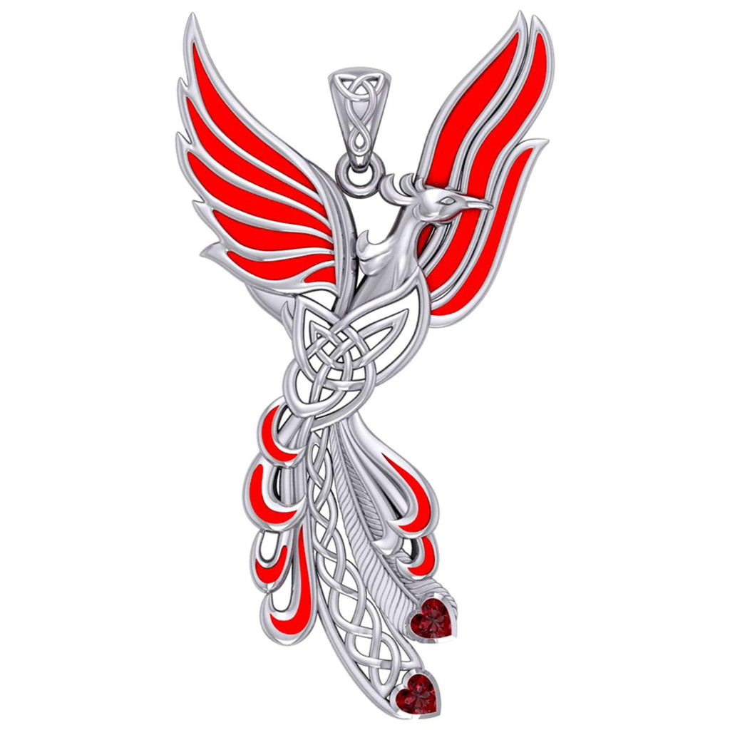 Celtic Phoenix Sterling Silver Pendant with Gems and Enamel TPD5873