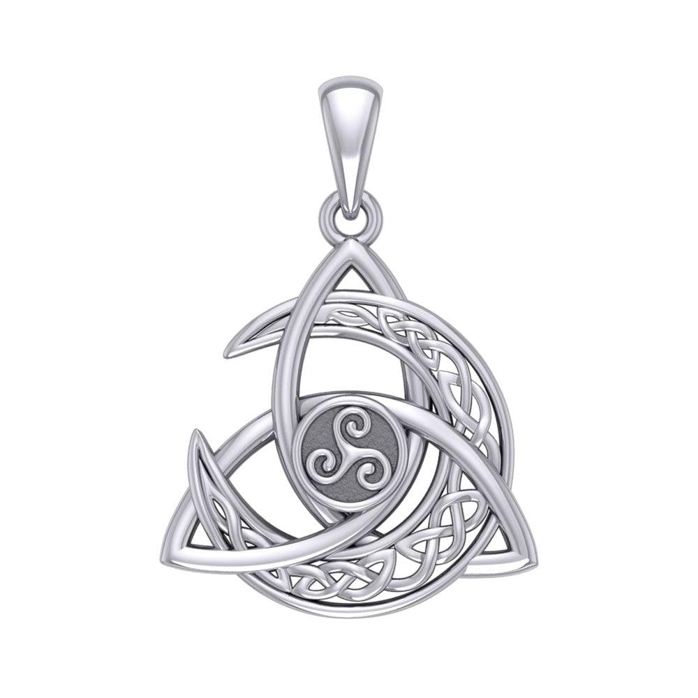 Trinity Knot with Celtic Crescent Moon and Triskele Sterling Silver Pendant TPD5885