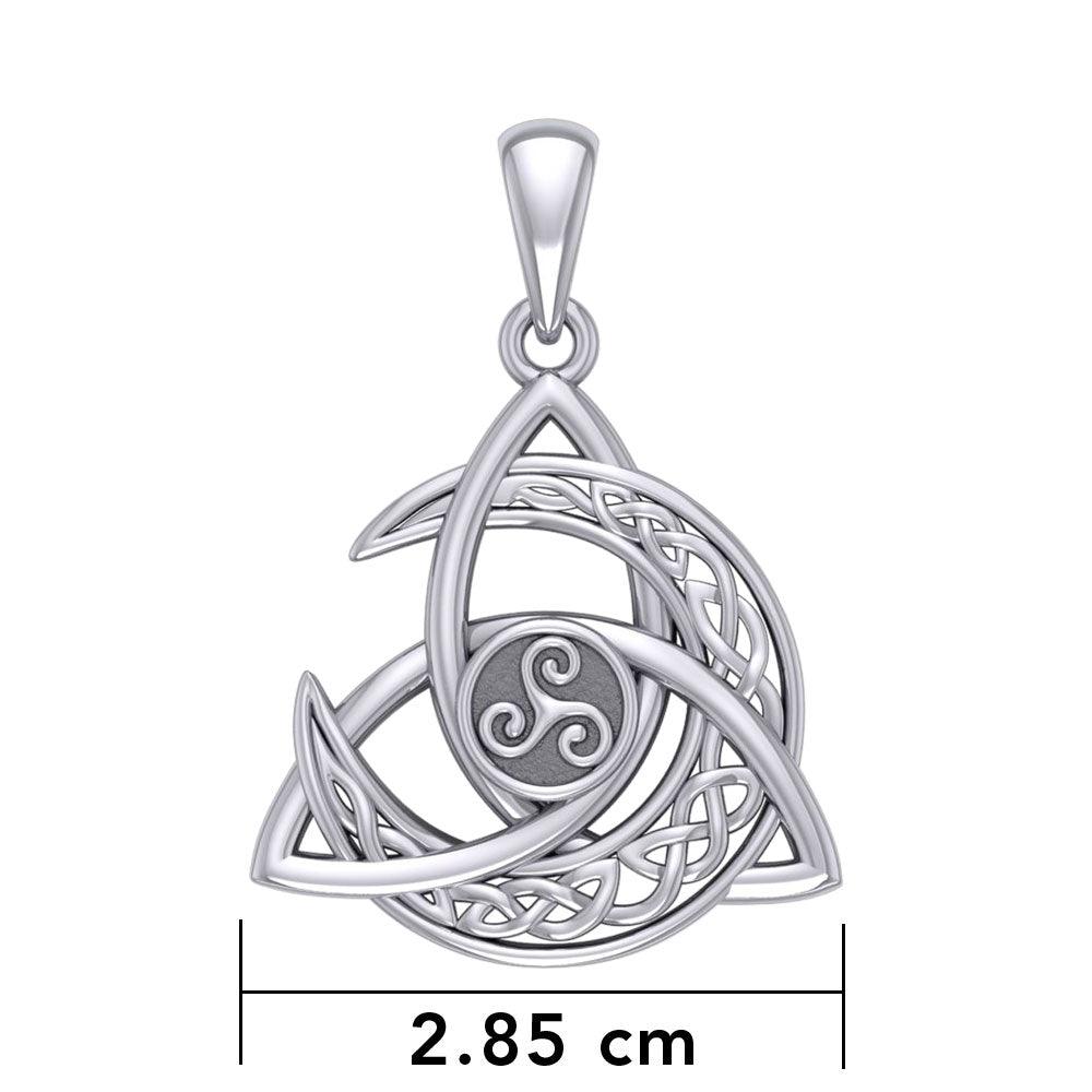 Trinity Knot with Celtic Crescent Moon and Triskele Sterling Silver Pendant TPD5885