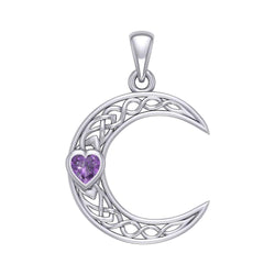Celtic Crescent Moon with Heart Stone Silver Pendant TPD5886 | Pendant | Wiccan Center