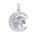 Unicorn with Celtic Crescent Moon Sterling Silver Pendant TPD5890