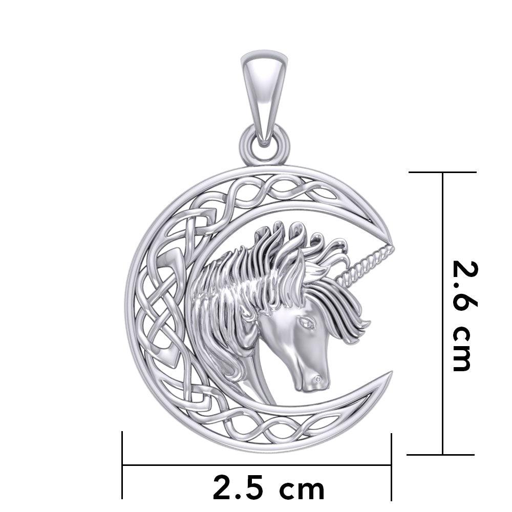Unicorn with Celtic Crescent Moon Sterling Silver Pendant TPD5890