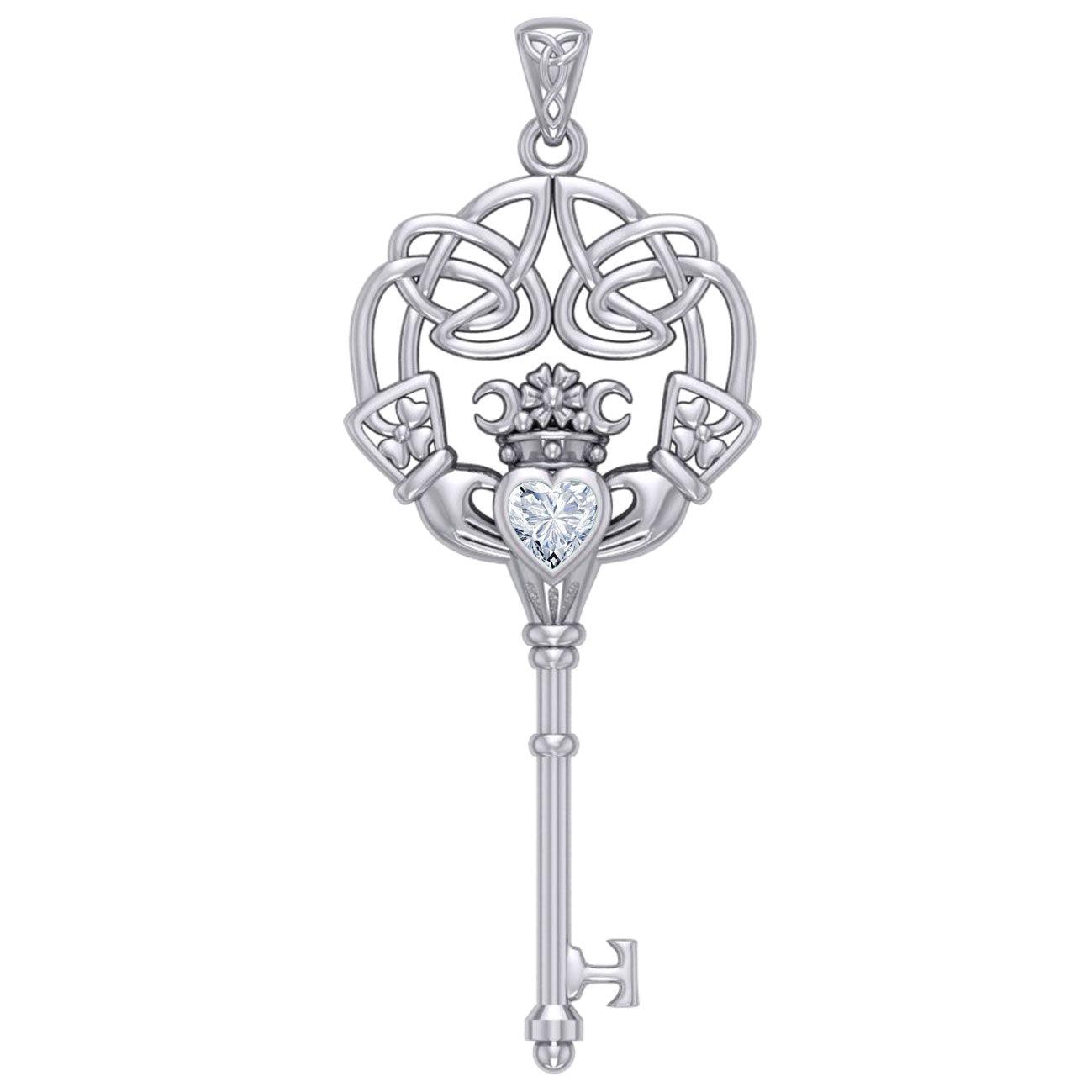 Irish Celtic Claddagh Spiritual Key Silver Pendant TPD5904