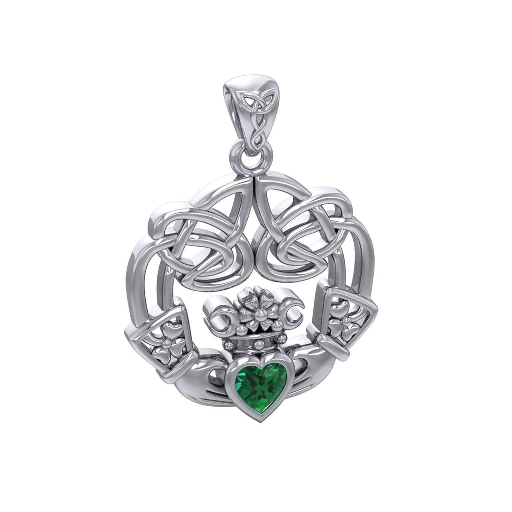Irish Celtic Claddagh Sterling Silver Pendant with Gemstone TPD5905