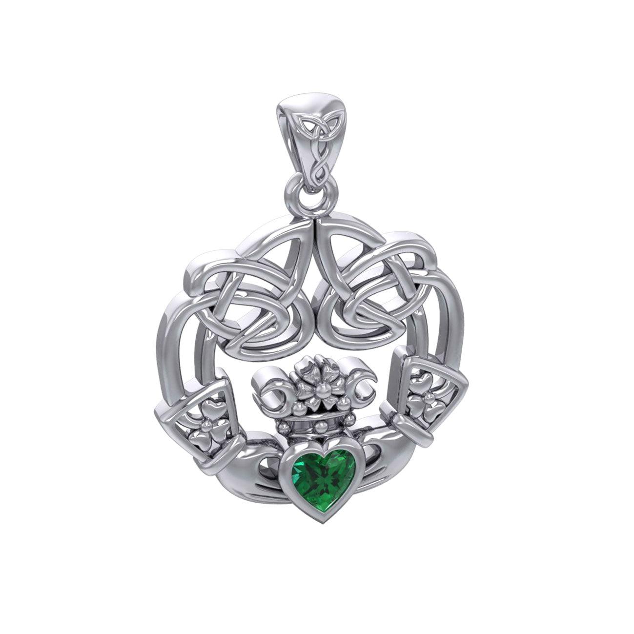 Irish Celtic Claddagh Sterling Silver Pendant with Gemstone TPD5905