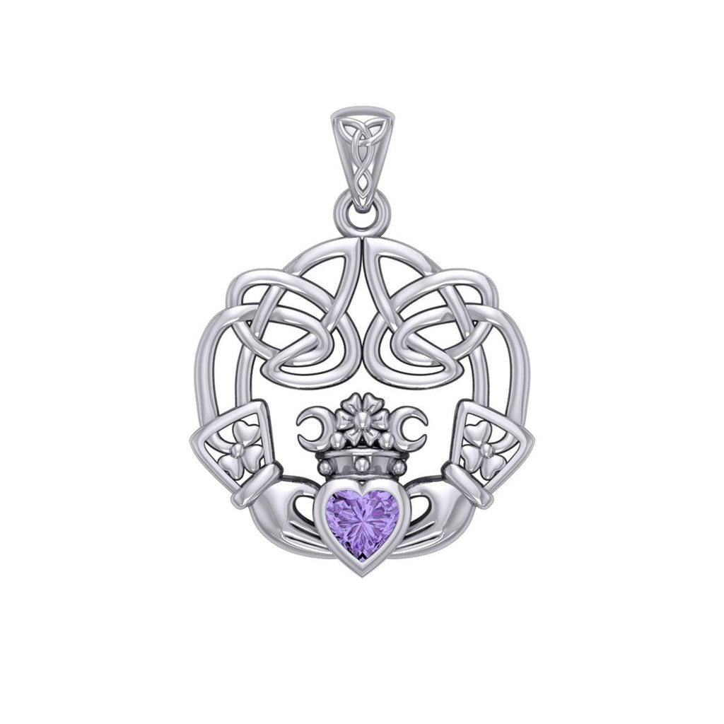 Irish Celtic Claddagh Sterling Silver Pendant with Gemstone TPD5905