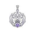 Irish Celtic Claddagh Sterling Silver Pendant with Gemstone TPD5905