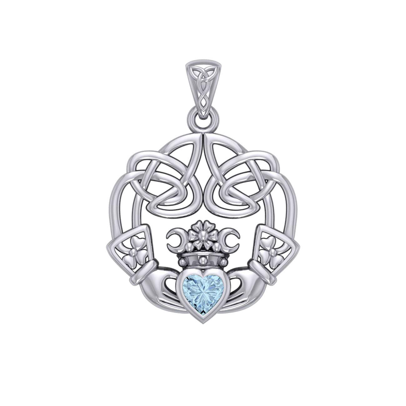 Irish Celtic Claddagh Sterling Silver Pendant with Gemstone TPD5905