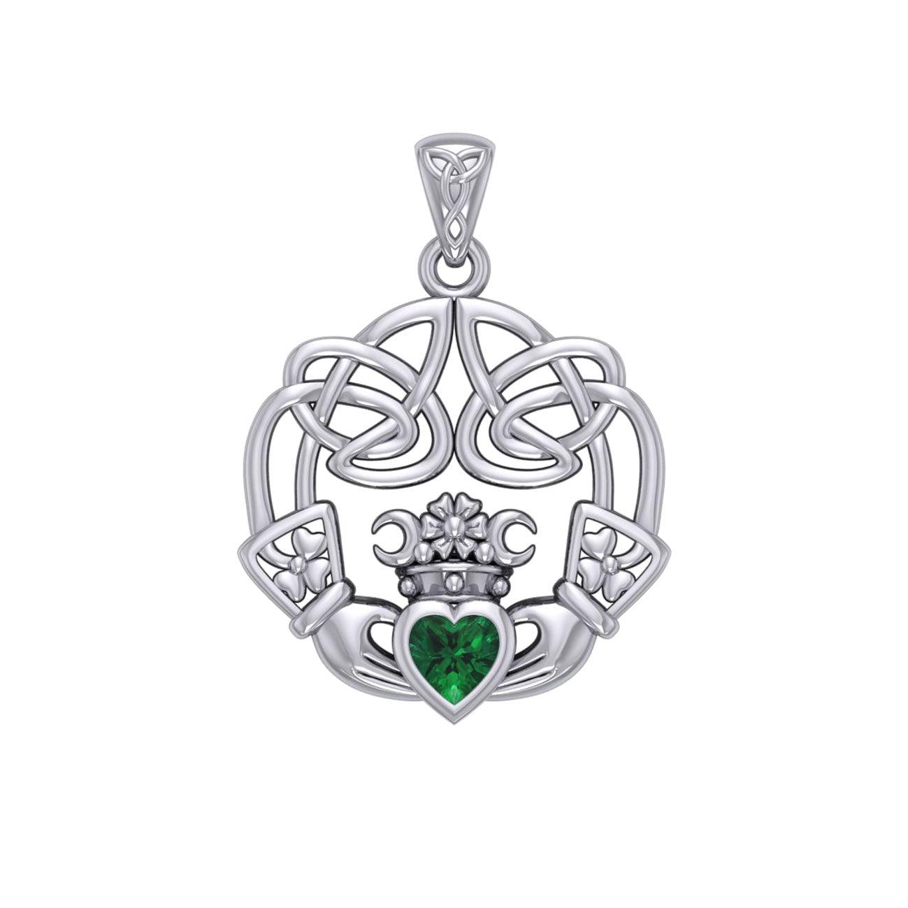 Irish Celtic Claddagh Sterling Silver Pendant with Gemstone TPD5905