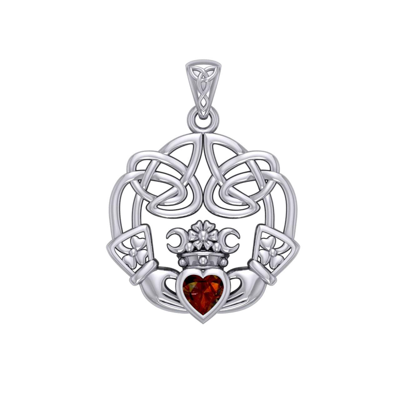 Irish Celtic Claddagh Sterling Silver Pendant with Gemstone TPD5905