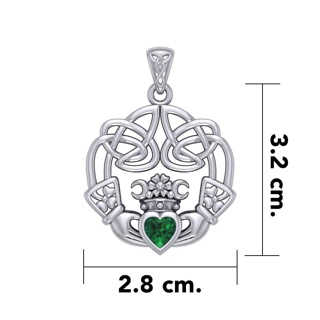 Irish Celtic Claddagh Sterling Silver Pendant with Gemstone TPD5905