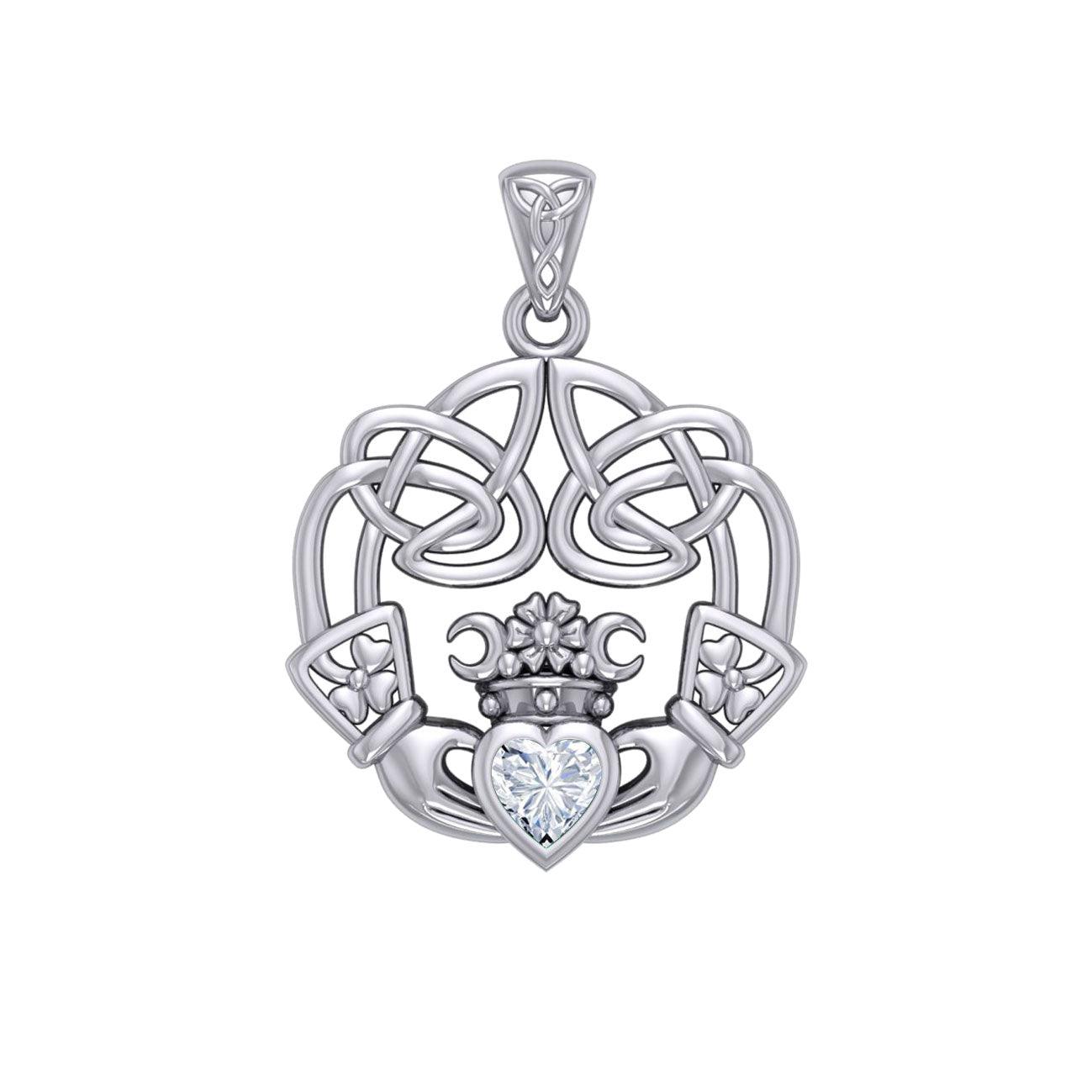 Irish Celtic Claddagh Sterling Silver Pendant with Gemstone TPD5905