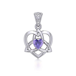 The Small Celtic Trinity Heart Sterling Silver Pendant with Gemstone TPD5913 | Pendant | Wiccan Center