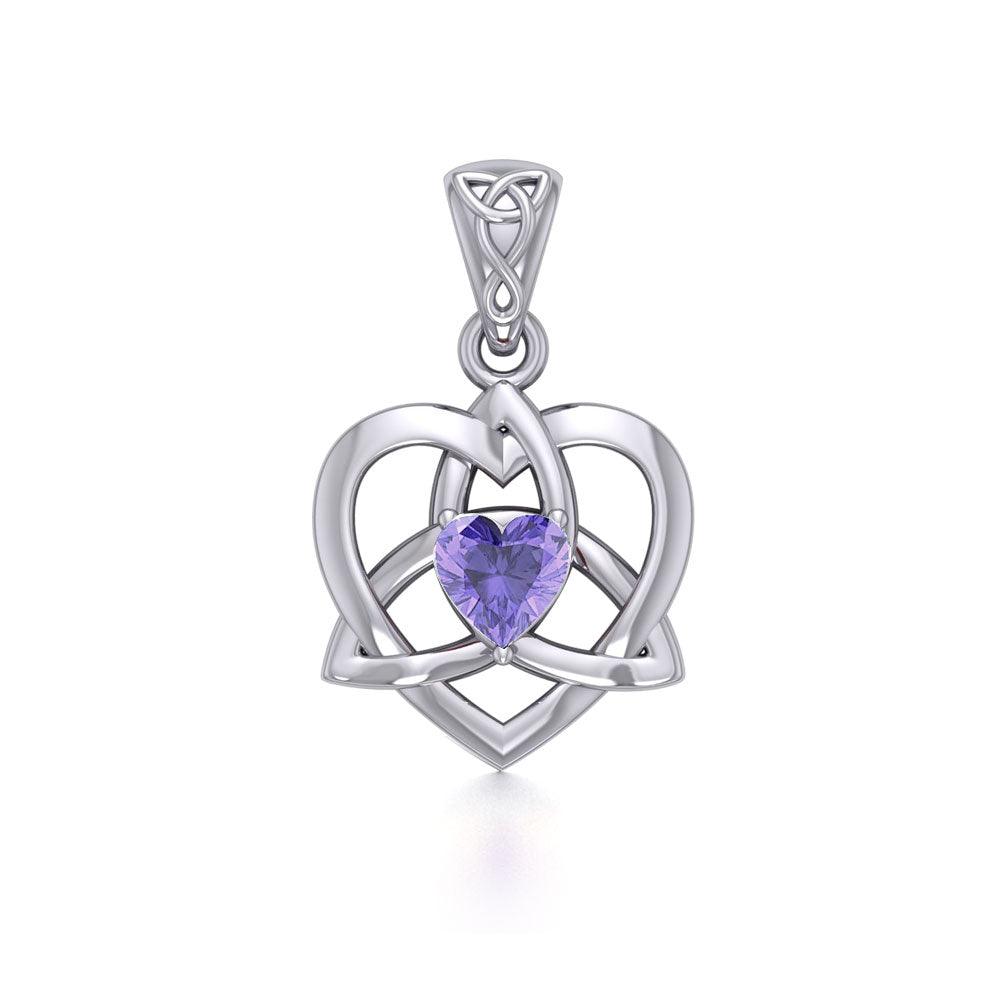The Small Celtic Trinity Heart Sterling Silver Pendant with Gemstone TPD5913